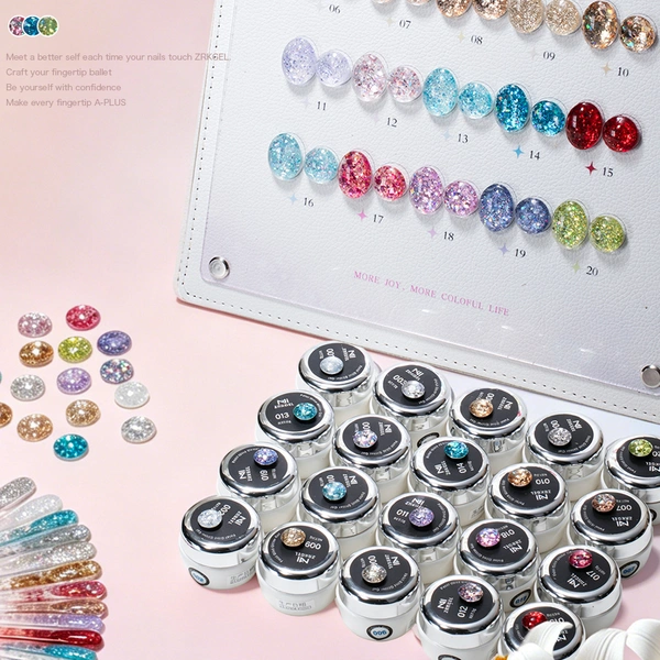 HEMA/TPO Free Glitter Gel Polish Set - 20 Colors | ZRKGEL Nail