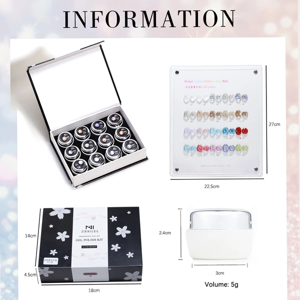HEMA/TPO Free Glitter Gel Polish Set - 20 Colors | ZRKGEL Nail